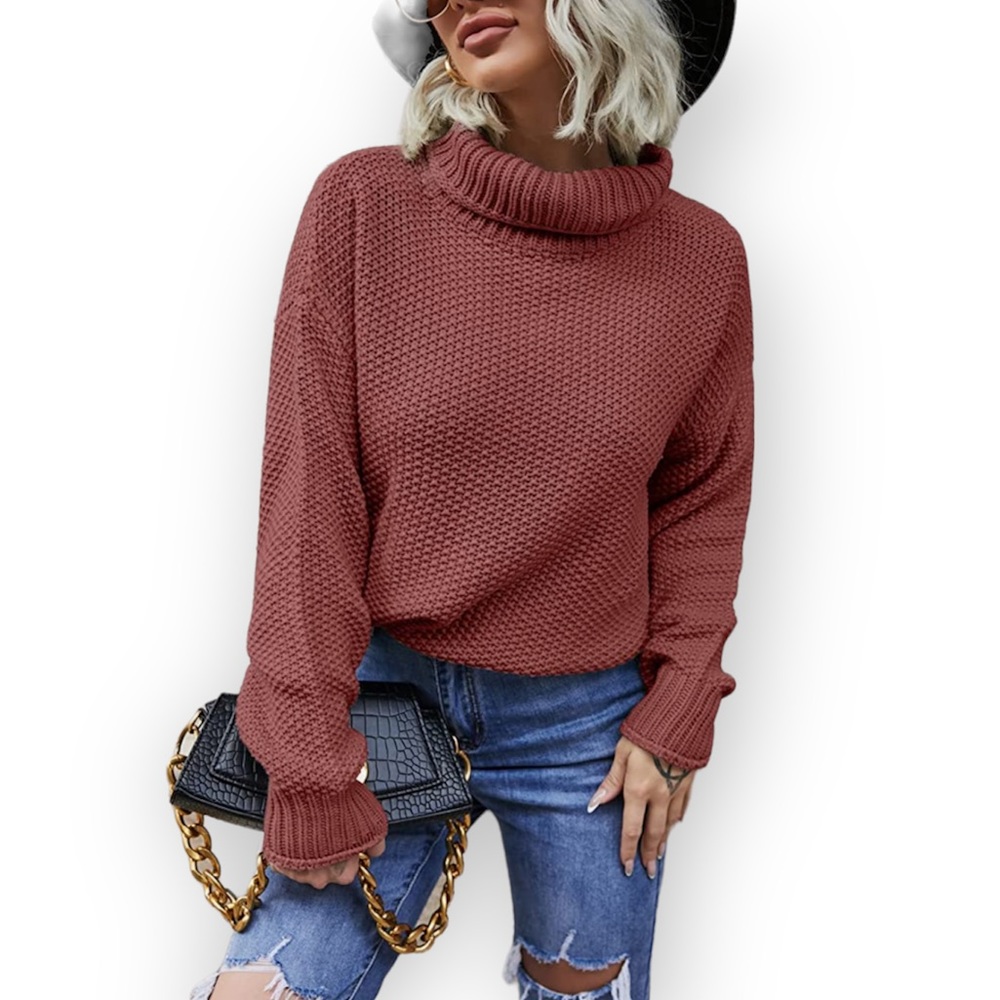 Apricot chunky knit turtle neck bat wing sweater